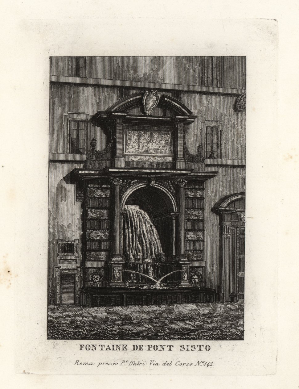 Kilátás a Ponte Sisto híd szökőkútjára, Acqua Paola (ma Piazza Trilussa), Róma alkotó: Unbekannt