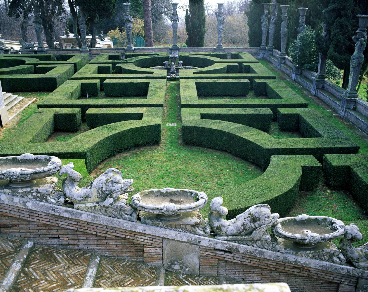 Kilátás a kaszinó vagy „Palazzina” előtti felső kertre, Giacomo del Duca (1520-1604 körül) 1584-1586 körül (fotó) alkotó: Unbekannt