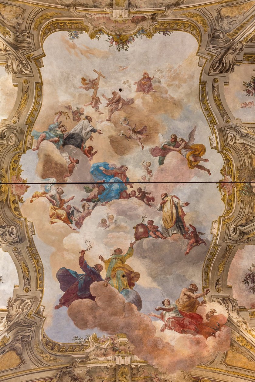 Kilátás a boltozatra a Teatini szoba freskóival, Chiesa di San Vincenzo, Piacenza, Emilia-Romagna, Olaszország (fotó) alkotó: Unbekannter Künstler