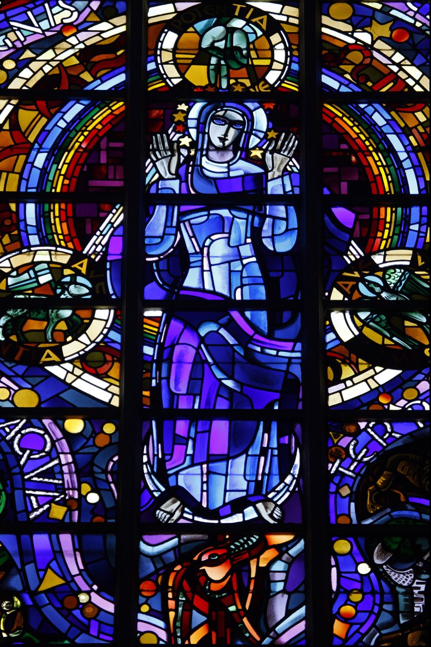 Szűz Mária ólomüveg a Notre-Dame-de-la-Trinite templomban, Louis Barillet és Jean Le Chevallier, Blois, Franciaország alkotó: Unbekannt