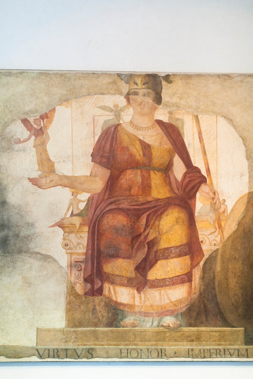 Falfreskó ülő Vénuszt ábrázoló, Rómaként integrált, úgynevezett Barberini istennő, a Kr. u. IV. század első negyede Rómából, Római Nemzeti Múzeum (museo nazionale romano), Róma, Olaszország alkotó: Unbekannter Künstler
