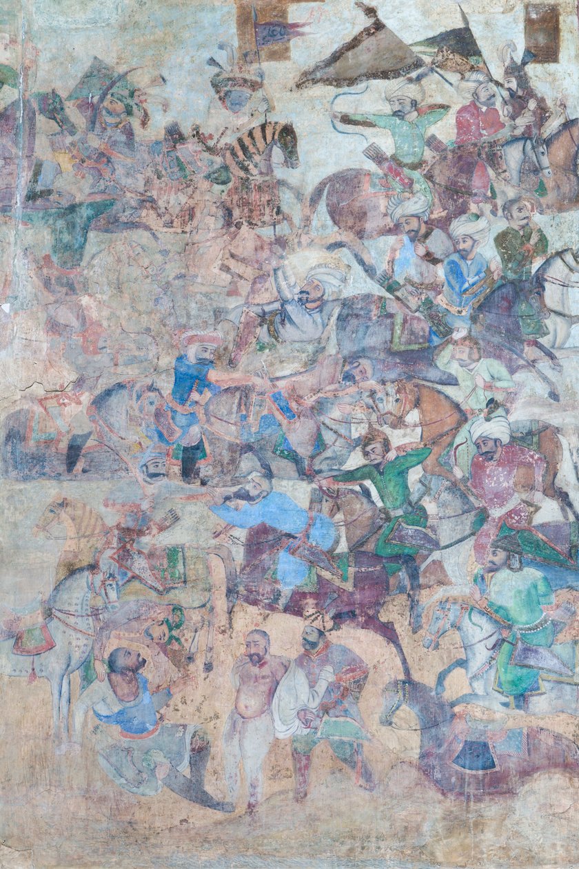 Falfestmények a Qeysarieh portálon, Naqsh-e Jahan Imam Square, Esfahan, Irán (freskó) alkotó: Unbekannter Künstler
