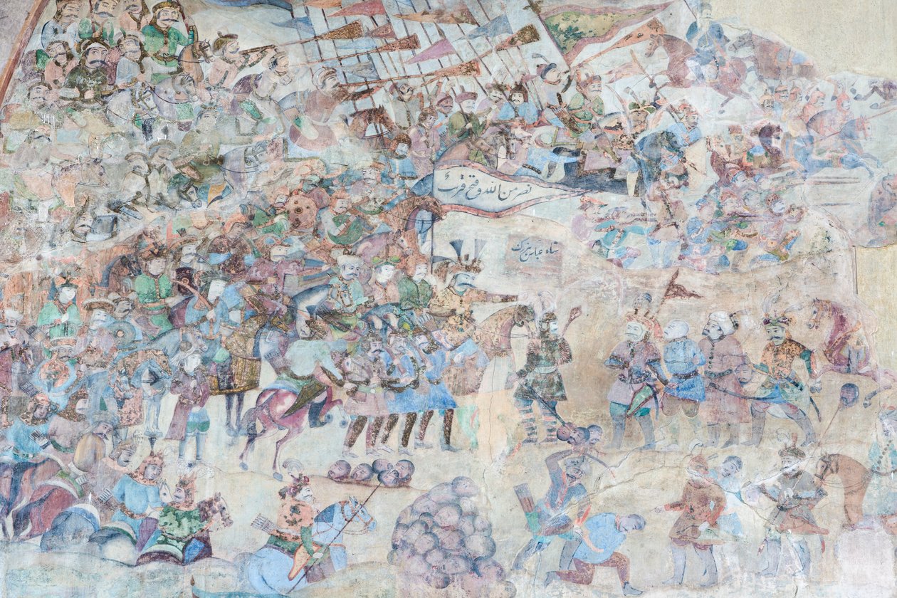 Falfestmények a Qeysarieh portálon, Naqsh-e Jahan Imam Square, Esfahan, Irán (freskó) alkotó: Unbekannter Künstler