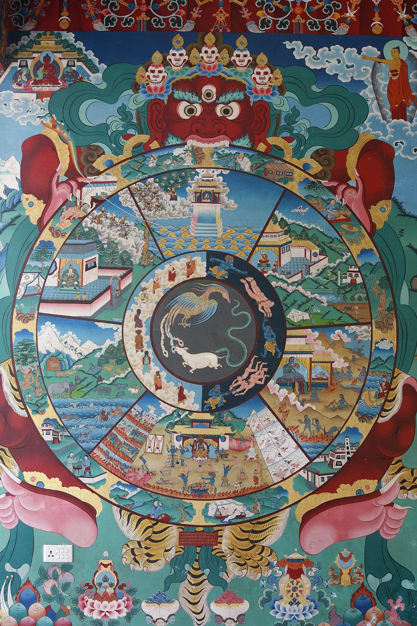 Életkerék vagy Samsara kereke (Mandala). Kopan kolostor, Katmandu, Nepál alkotó: Unbekannt