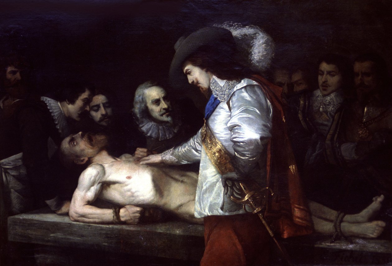 William Harvey (1578-1657) angol orvos és fiziológus, itt a vérkeringést mutatja be. alkotó: Unbekannter Künstler