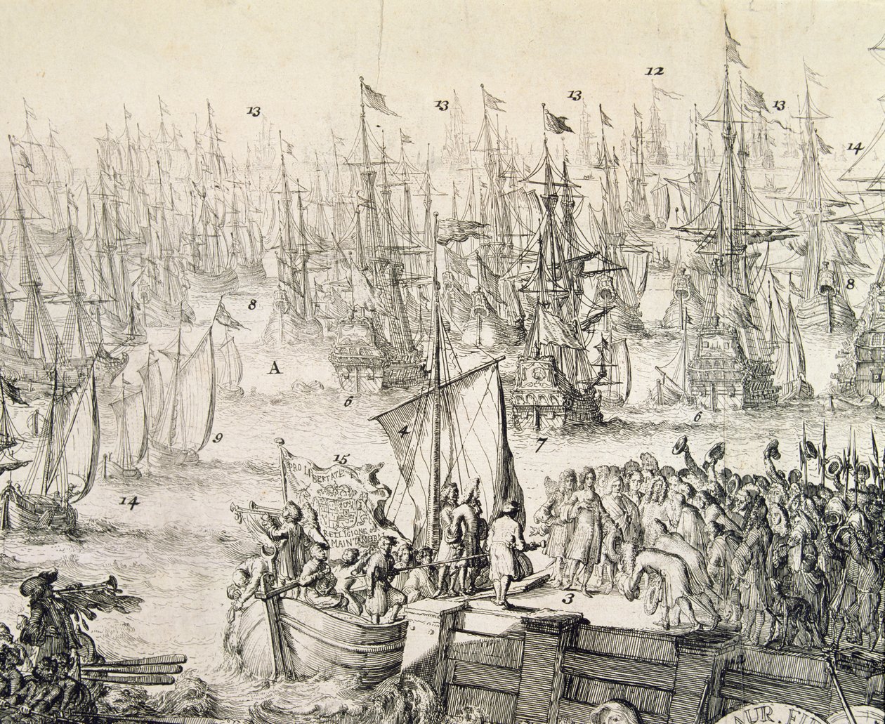 Orániai Vilmos 1688 novemberében Angliába indul (metszet) alkotó: Unbekannter Künstler
