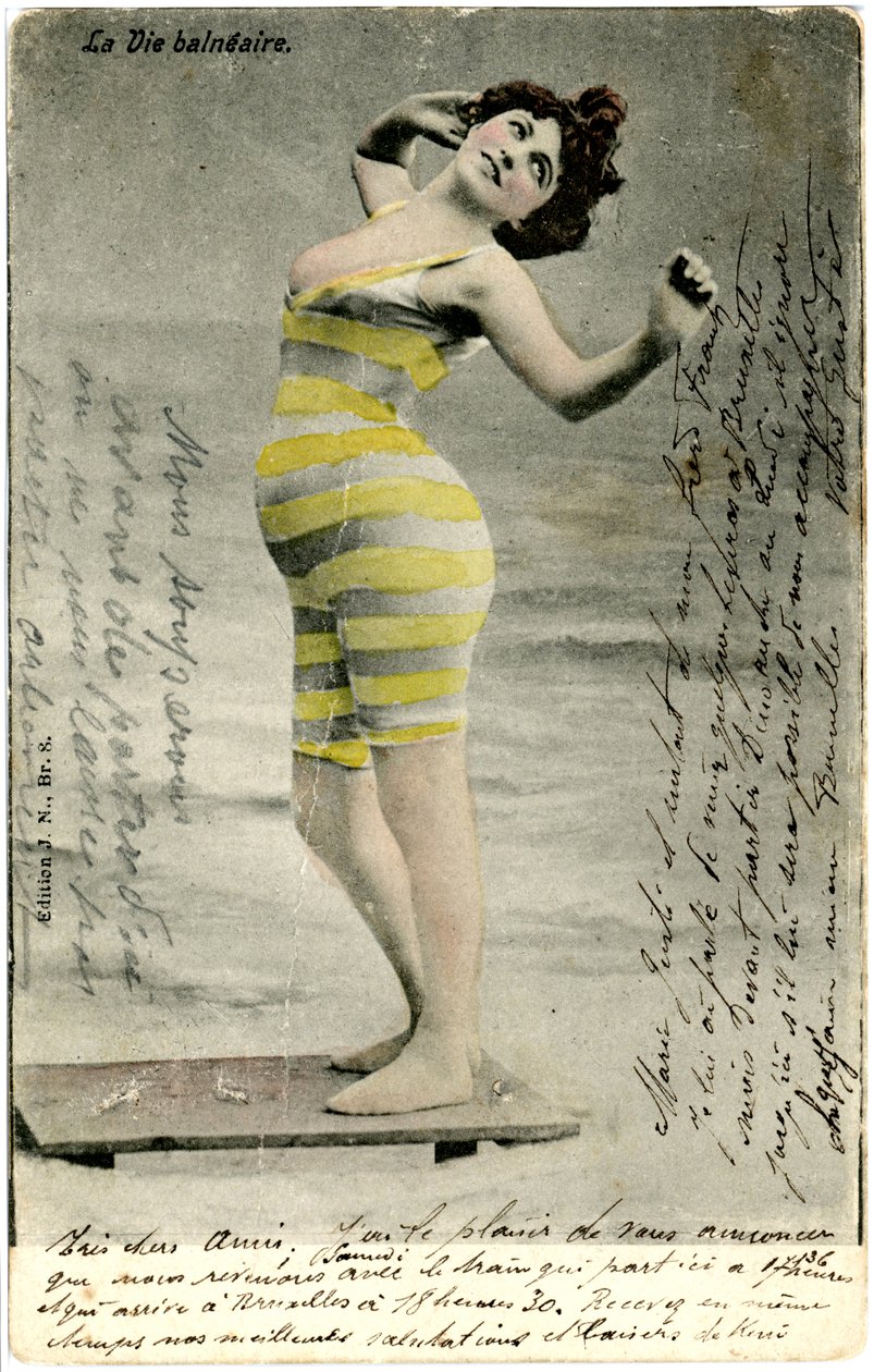 fürdőruhás nő, c. 1900-as évek eleje (képeslap) alkotó: 