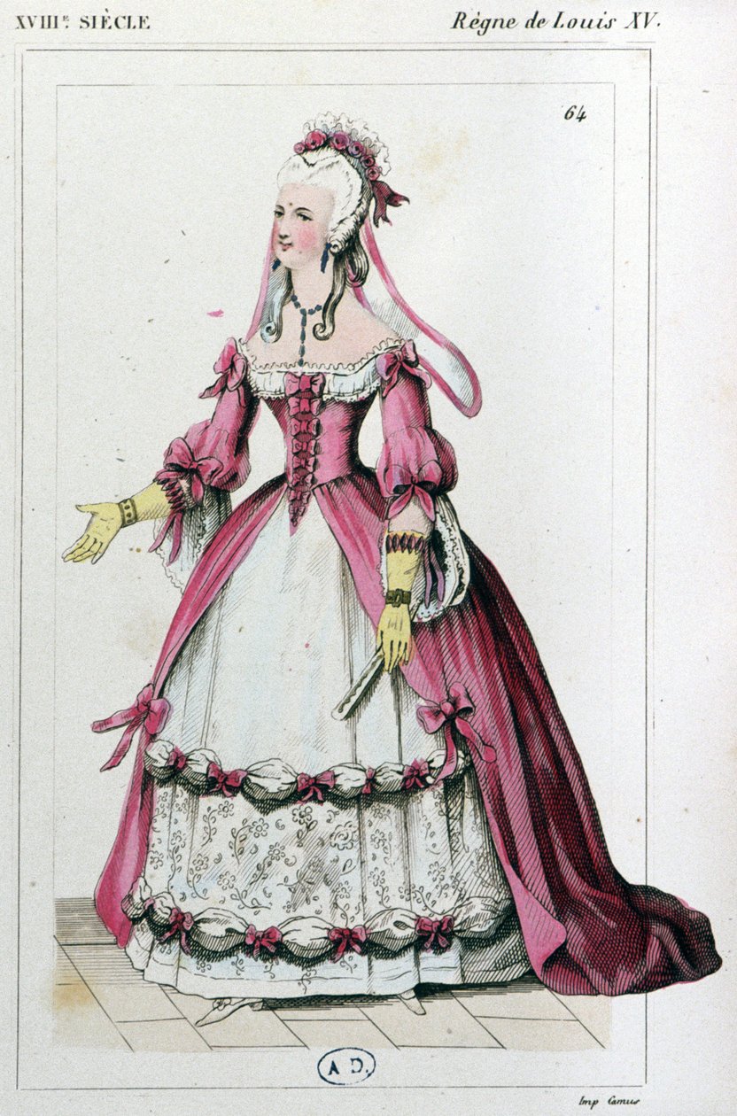 Nő olyan ruhában, mint amilyet Mme de Pompadour viselt, 1810 körül (metszet) alkotó: Unbekannter Künstler
