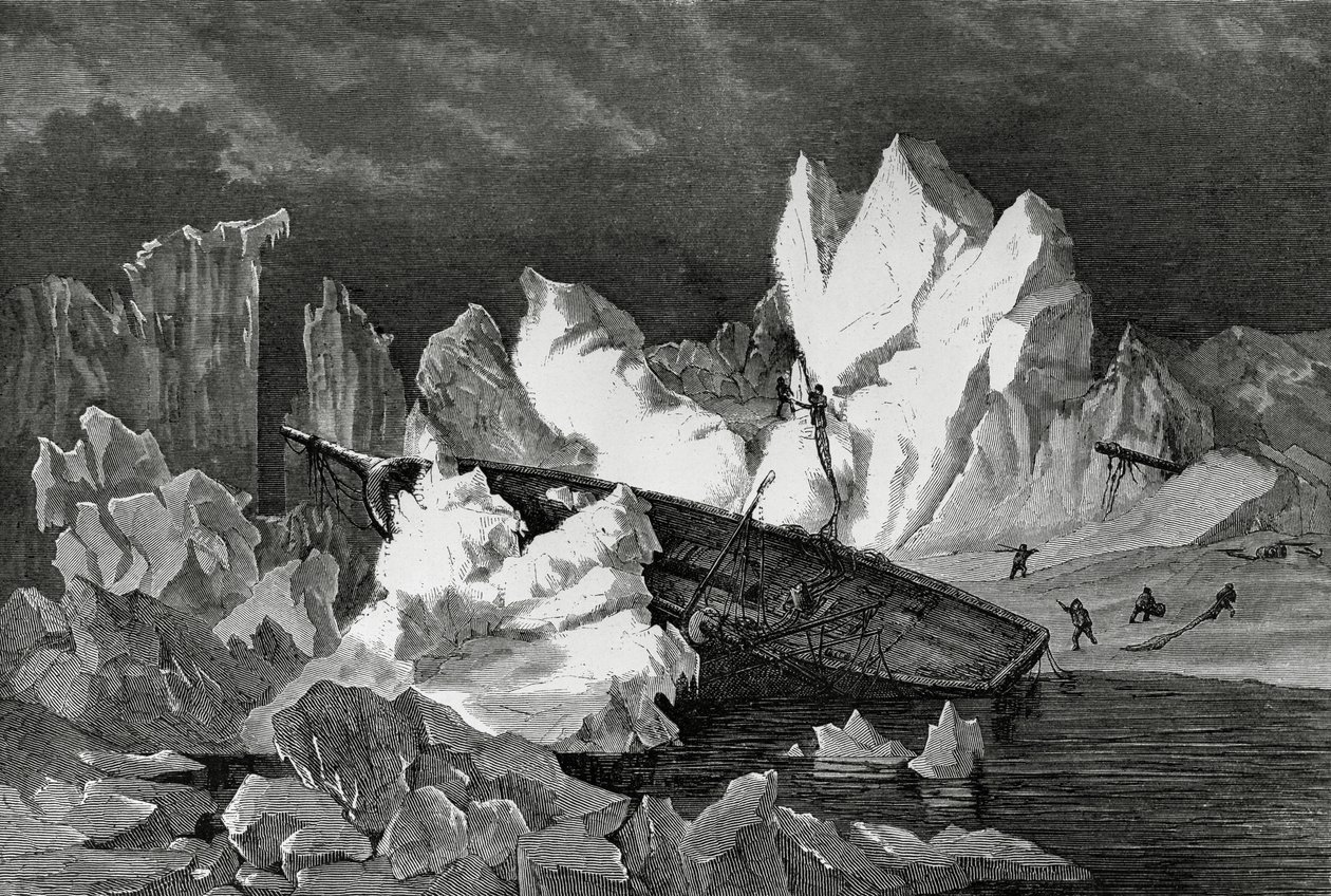A Hansa roncsát jég zúzta, 1869. október, Jeges-tenger, Második német északi-sarki expedíció alkotó: William M. Timlin