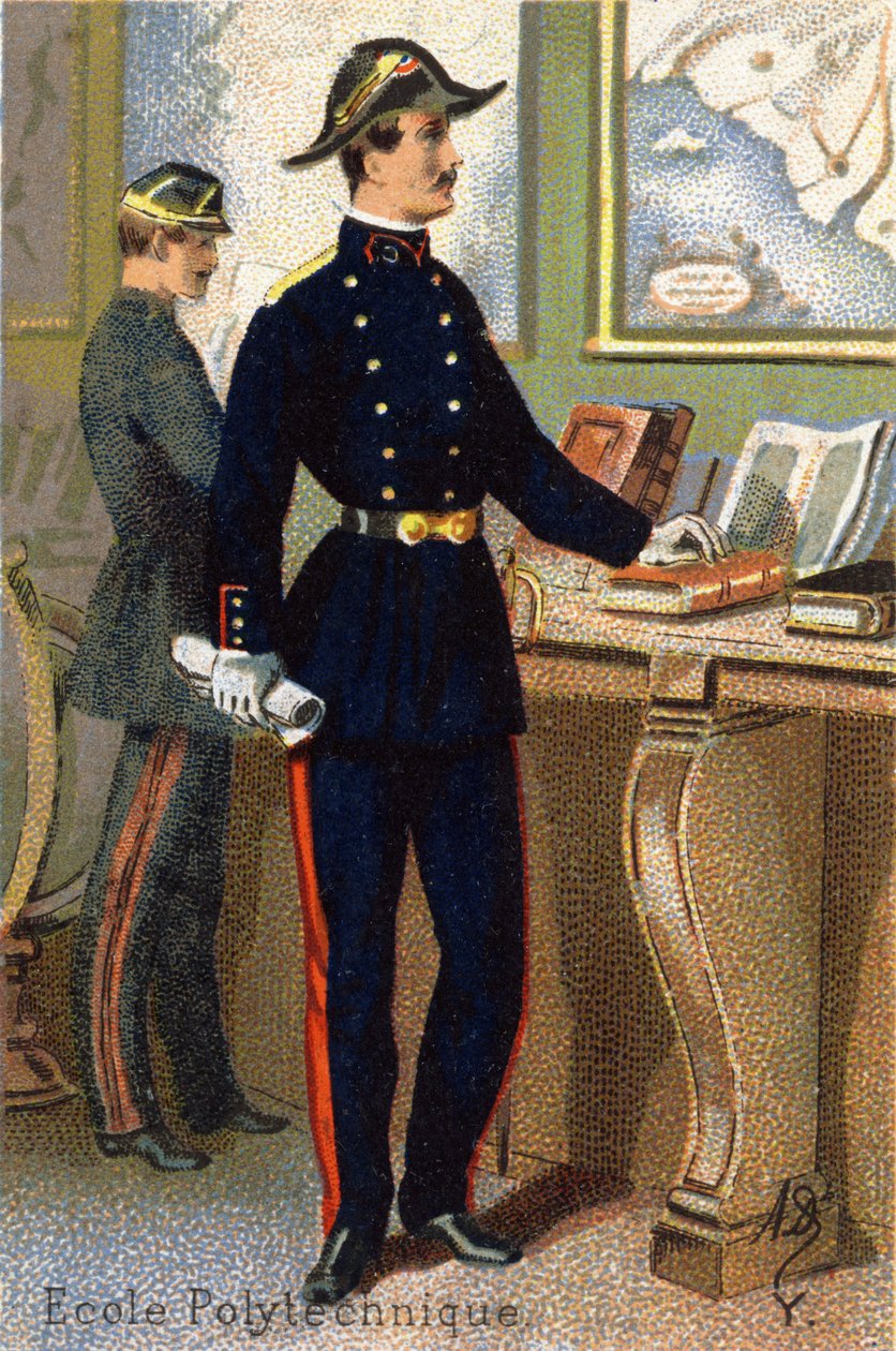 Y: Műszaki iskola. Metszet "Katonai ábécé"-ben. Az illusztrátor kezdőbetűi: A. D. Ismeretlen kiadó. Kromolitográfia a 19. század végén. Mérete: 10,5x7 cm. alkotó: Unbekannt
