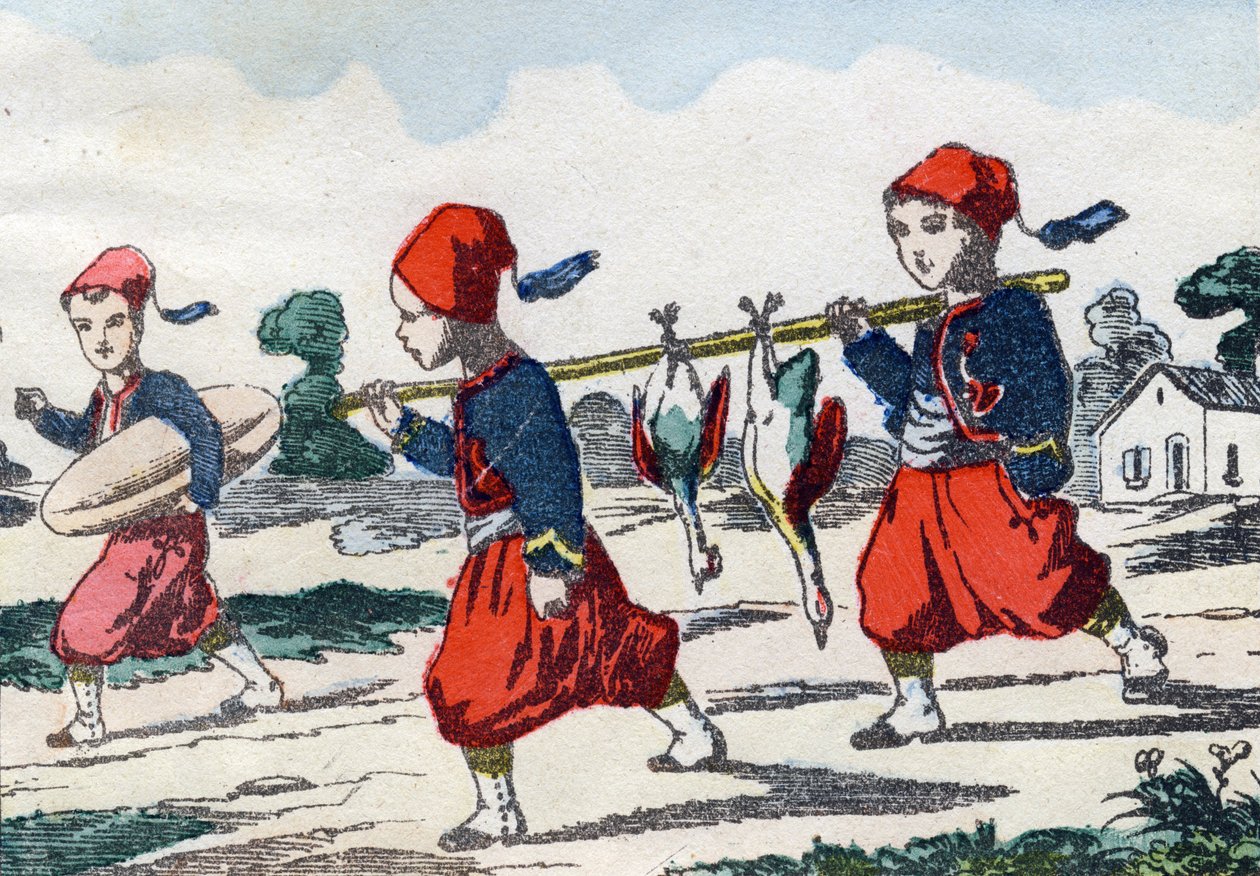Zouaves. Metszet „Gyermek katonai ábécéjébe”. Pont-a-Mousson képei, 1890 körül. 20 oldal. Nap: 28,5x21 cm alkotó: Unbekannt