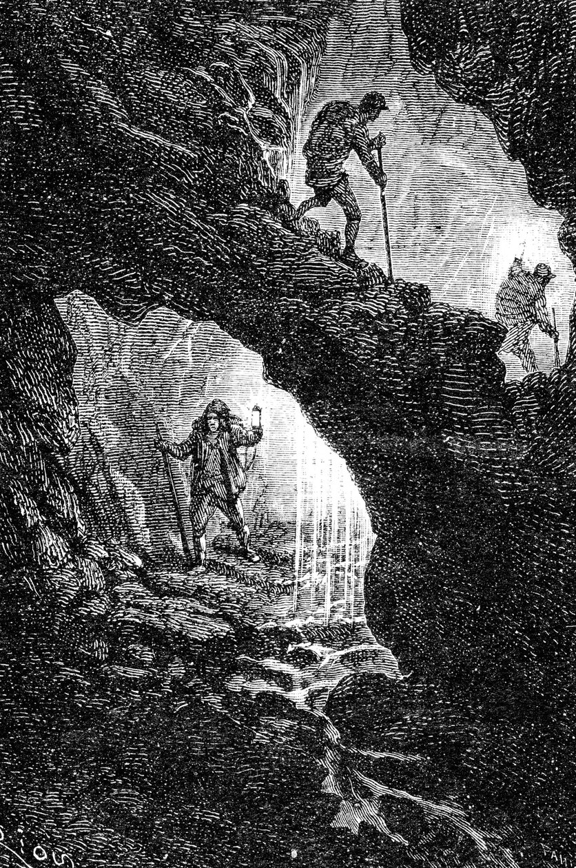 Jules Verne "Utazás a Föld középpontjában" című regényének fakszimile változata (metszet) alkotó: Unbekannter Künstler