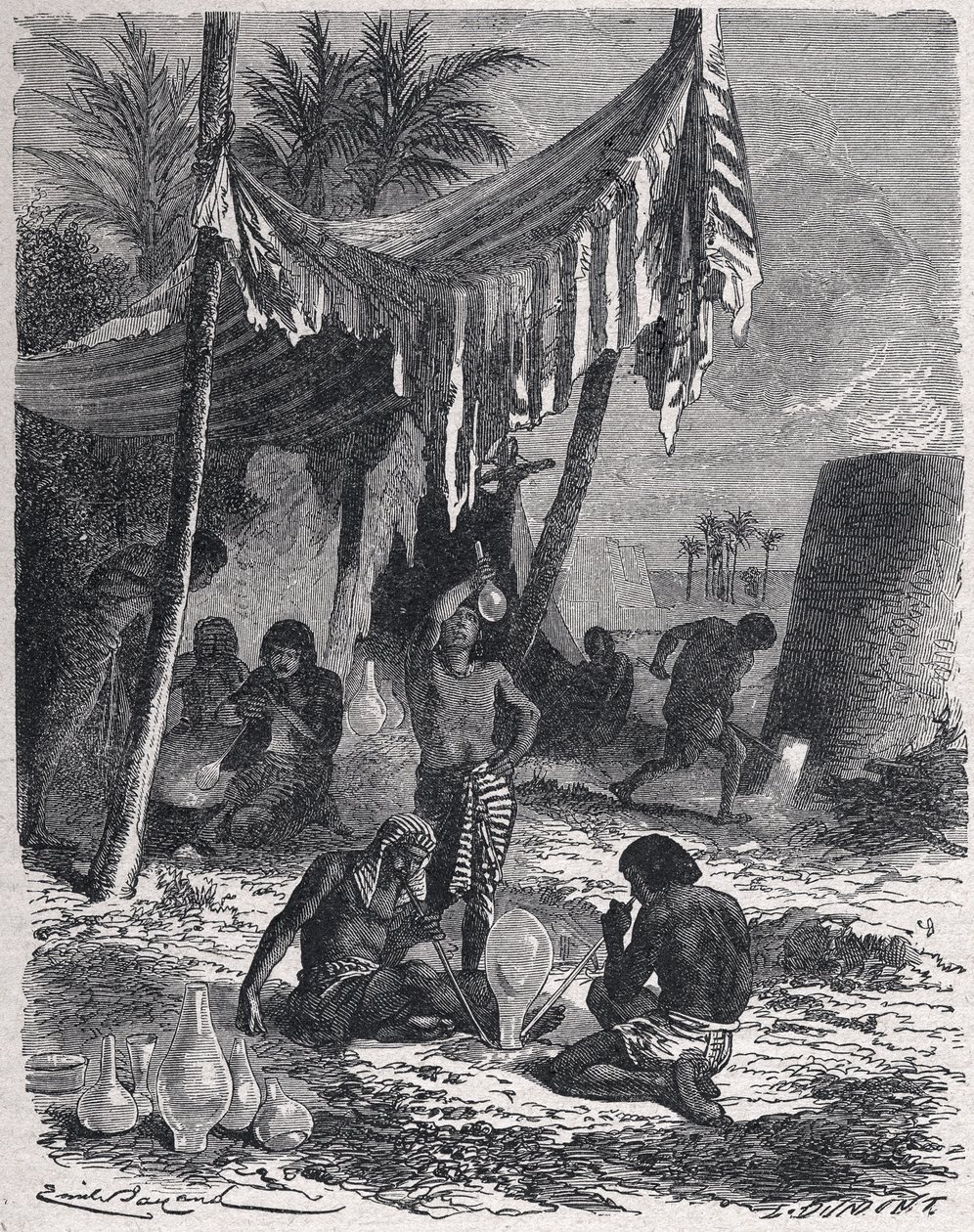 üvegkészítés az ókori Egyiptomban, 1880 körül (metszet) alkotó: Unbekannter Künstler