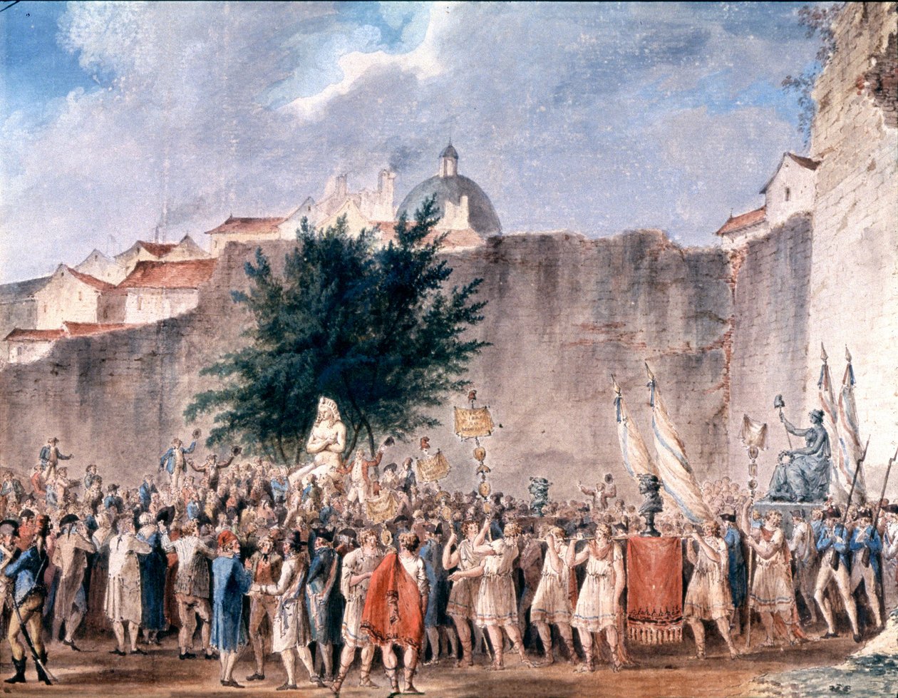 mulatság a Bastille romjai között, Párizs, 1793 körül (akvarell) alkotó: Unbekannter Künstler