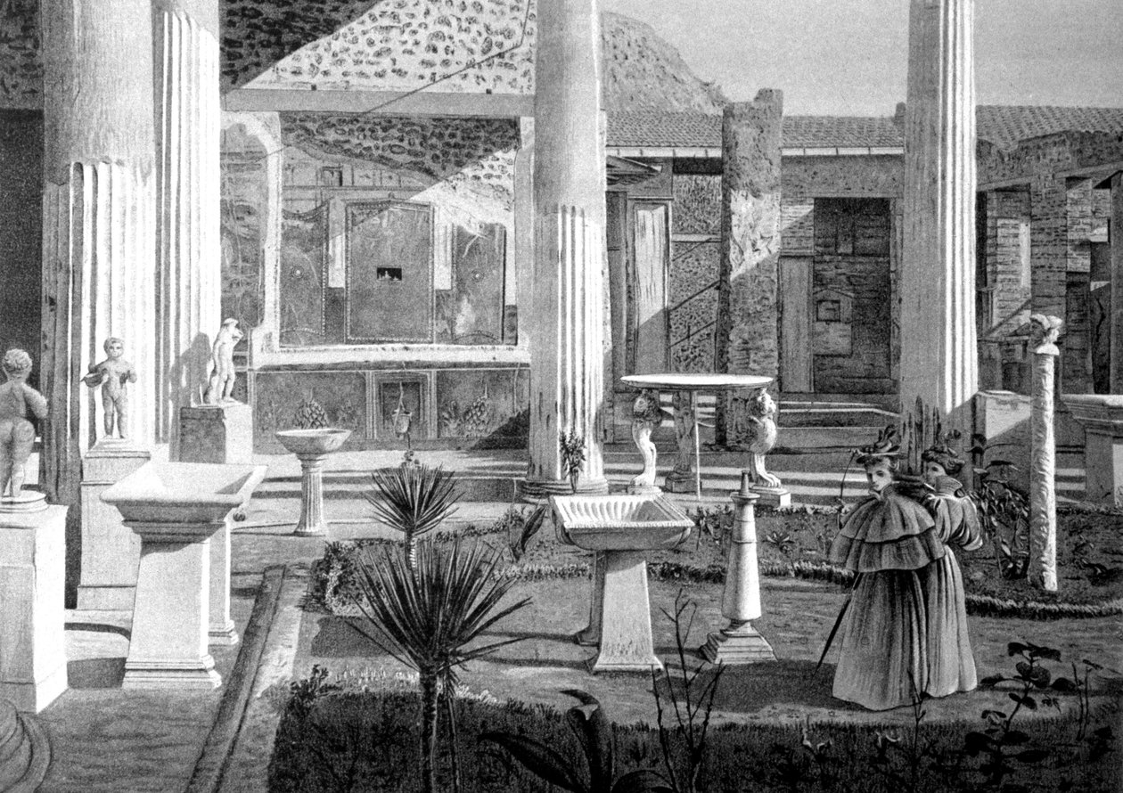 turisták Pompeji romjainál a 20. század elején (rajz) alkotó: Unbekannter Künstler