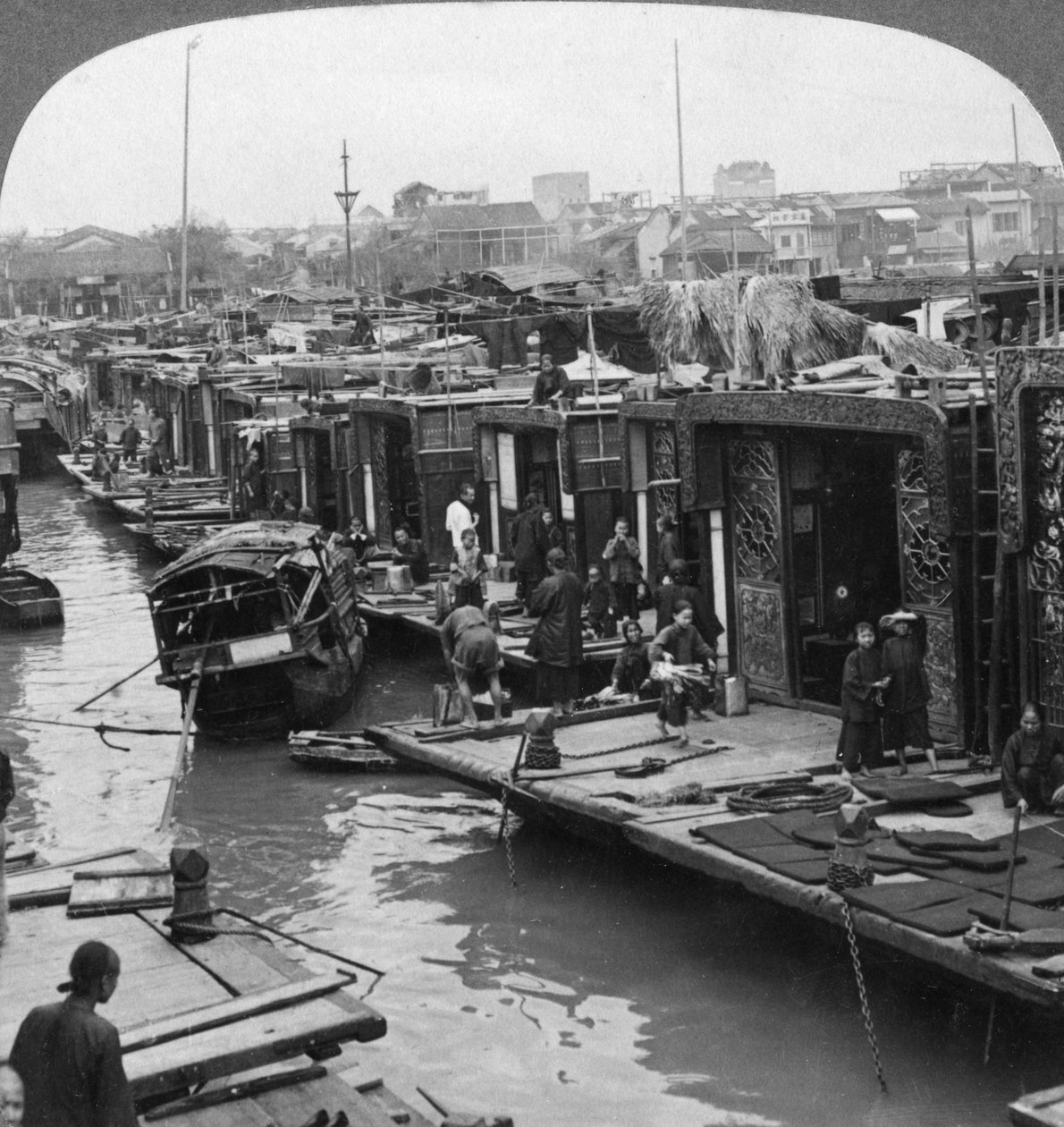 Virágcsónakok utcája, Kanton, Kína, 1900. alkotó: Underwood and Underwood