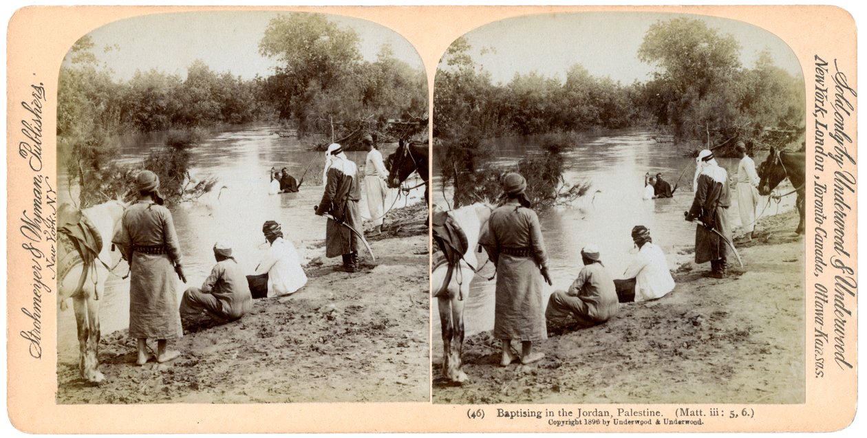 Keresztelés a Jordán folyóban, Palesztina, 1896. alkotó: Underwood and Underwood