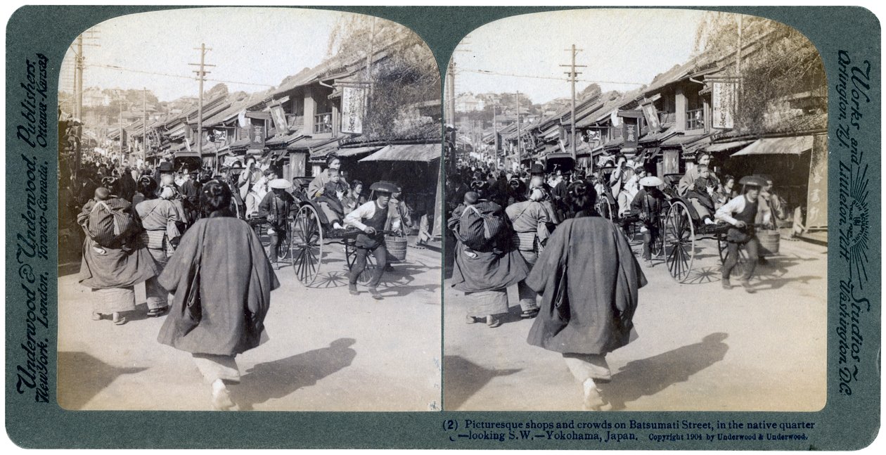 Batsumati utca, Yokohama, Japán, 1904. alkotó: Underwood and Underwood