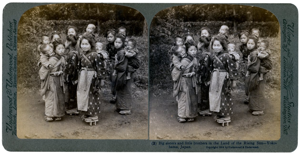 Nagytestvérek és kistestvérek a felkelő nap országában, Yokohama, Japán, 1904 alkotó: Underwood and Underwood