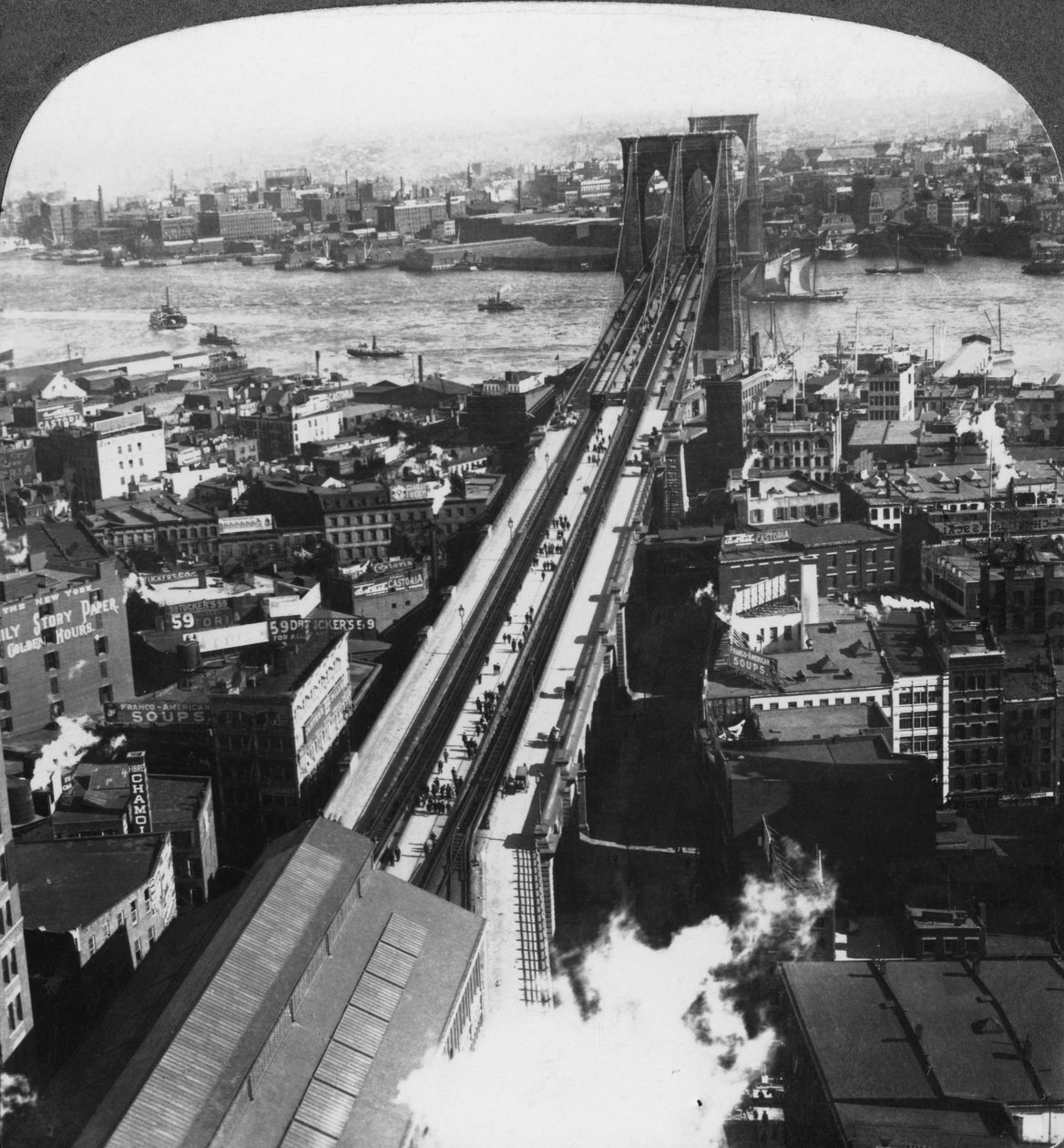 Brooklyn Bridge, New York City, New York, USA, 19. század vége vagy 20. század eleje. alkotó: Underwood and Underwood