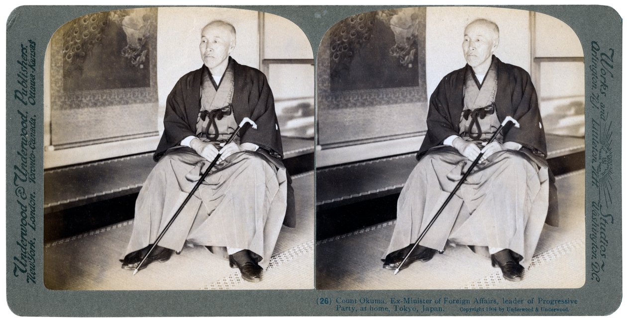 Okuma gróf, volt külügyminiszter, a Progresszív Párt vezetője, Tokió, Japán, 1904. alkotó: Underwood and Underwood
