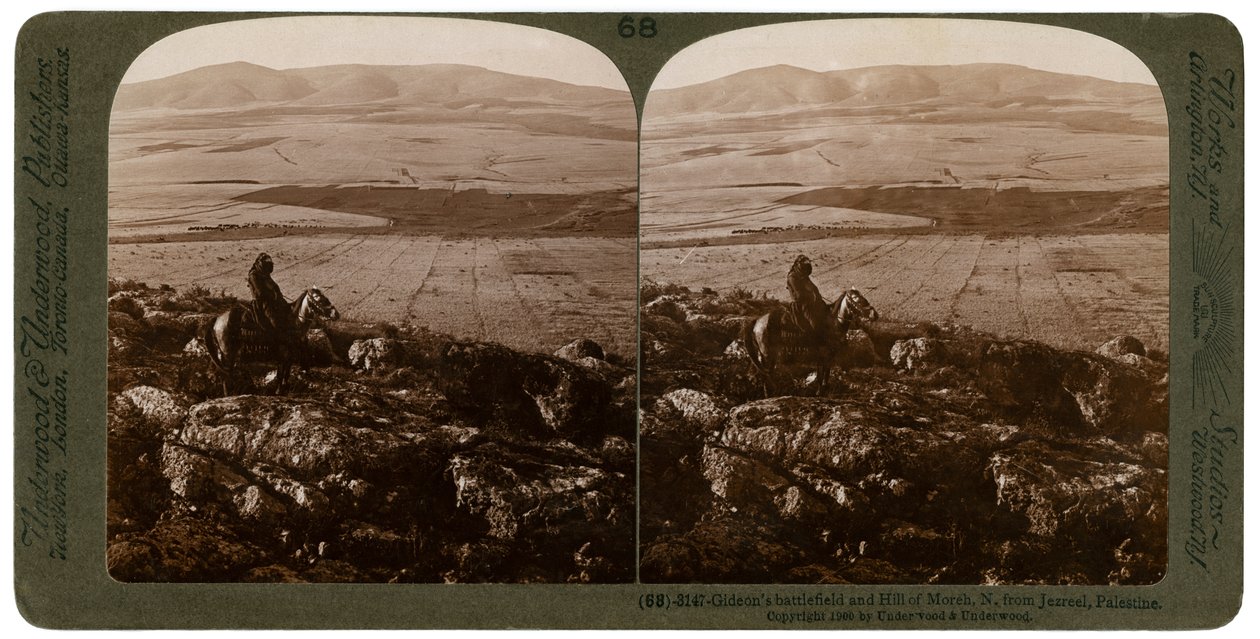 Gedeons csatatér és Moreh dombja, Jezréeltől északra, Palesztinában, 1900. alkotó: Underwood and Underwood