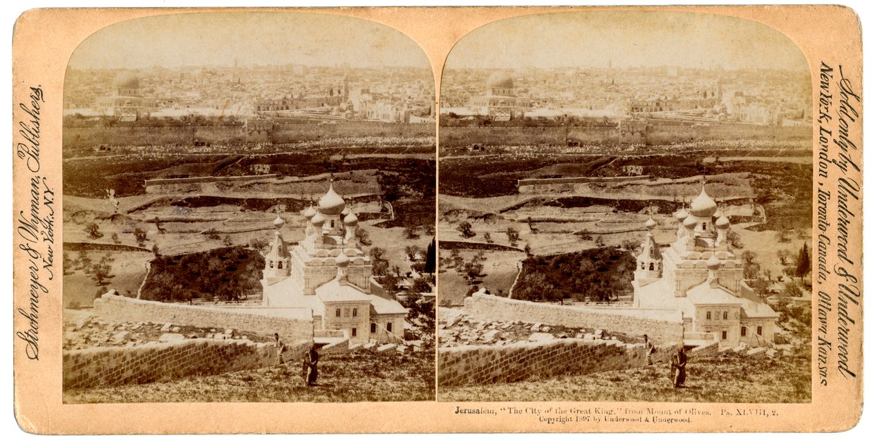 Jeruzsálem, az Olajfák hegyéről nézve, Palesztina, 1897. alkotó: Underwood and Underwood