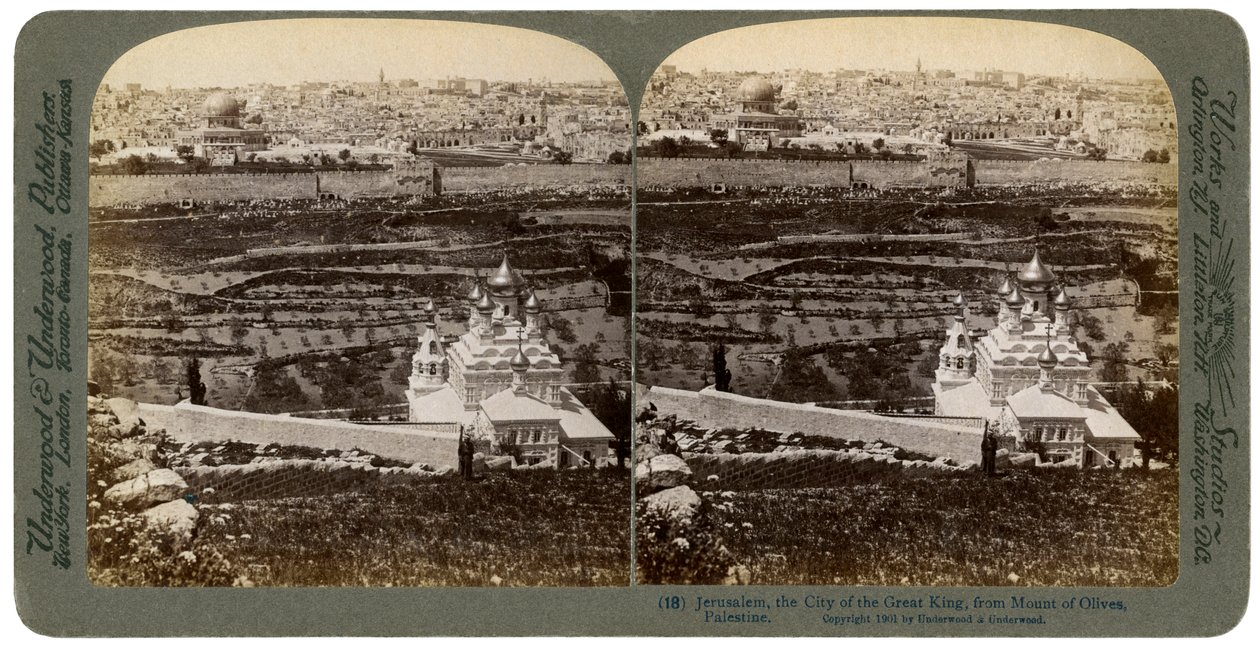 Jeruzsálem, az Olajfák hegyéről nézve, Palesztina, 1901. alkotó: Underwood and Underwood