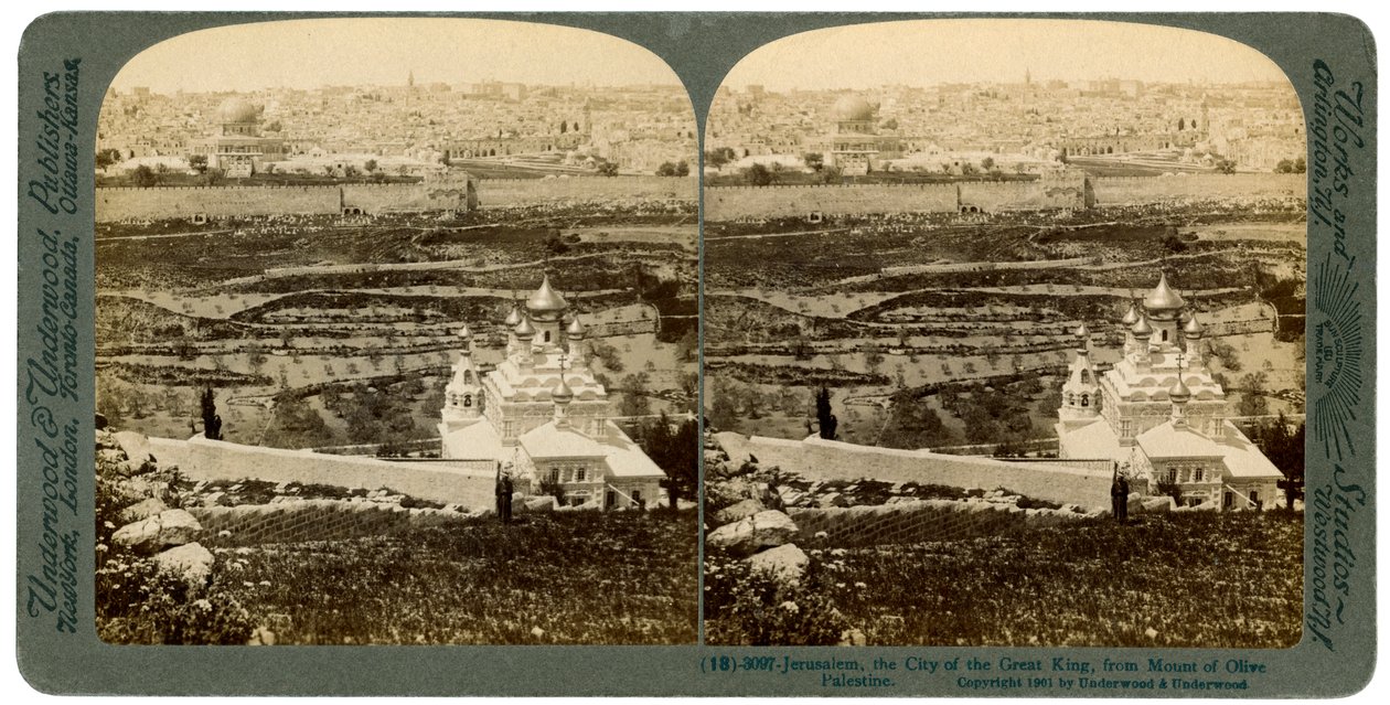 Jeruzsálem, az Olajfák hegyéről nézve, Palesztina, 1901. alkotó: Underwood and Underwood