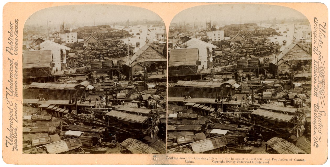 Lenézett a Pearl River Zhu Jiang-folyóra a kínai Guangzhou kantonban, 1900 alkotó: Underwood and Underwood