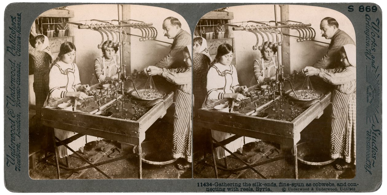 Selyemgyártás, Szíria, 1900-as évek. alkotó: Underwood and Underwood