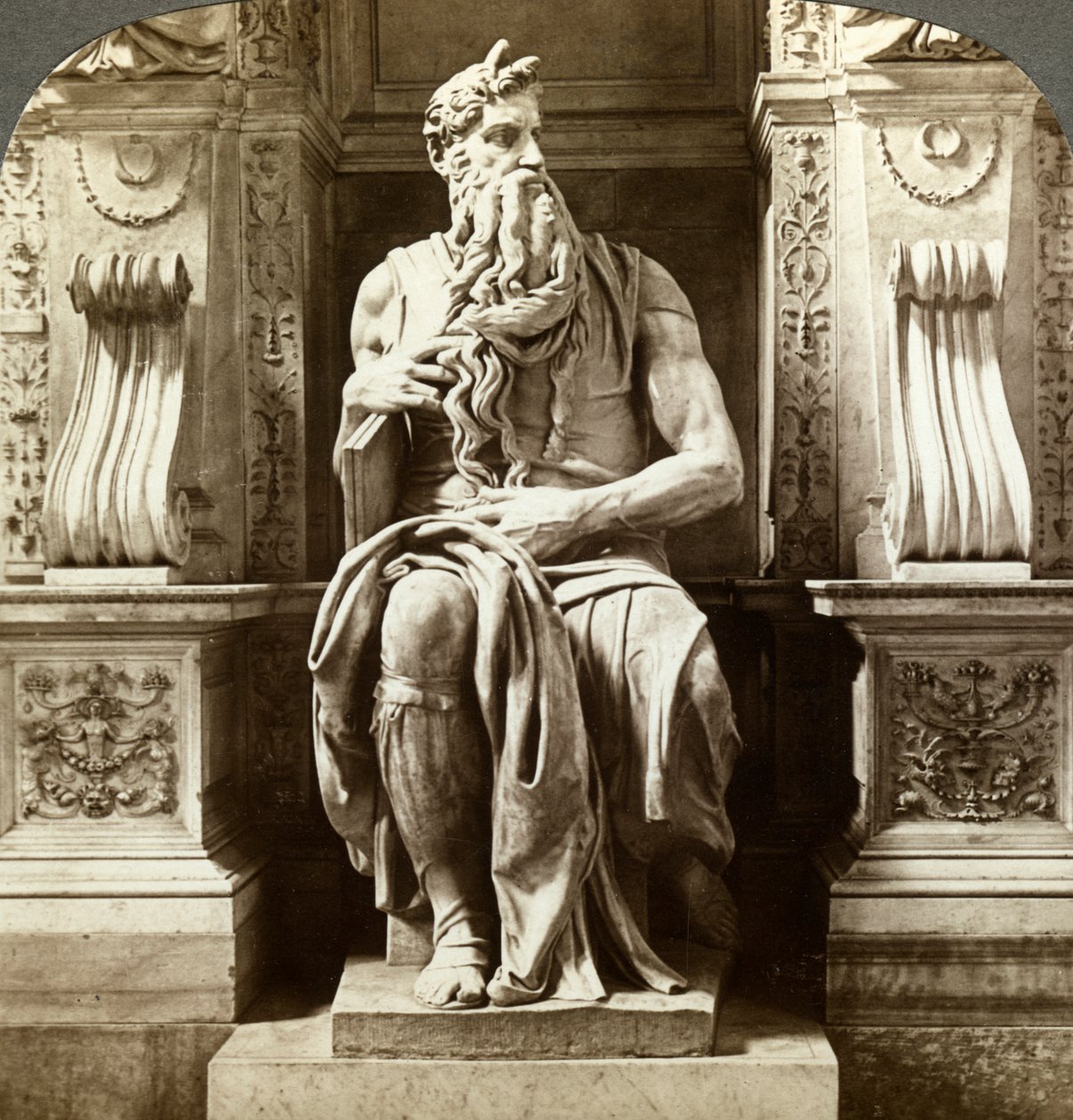 Michelangelo Mózes szobra, San Pietro templom Vincoliban, Róma, Olaszország. alkotó: Underwood and Underwood
