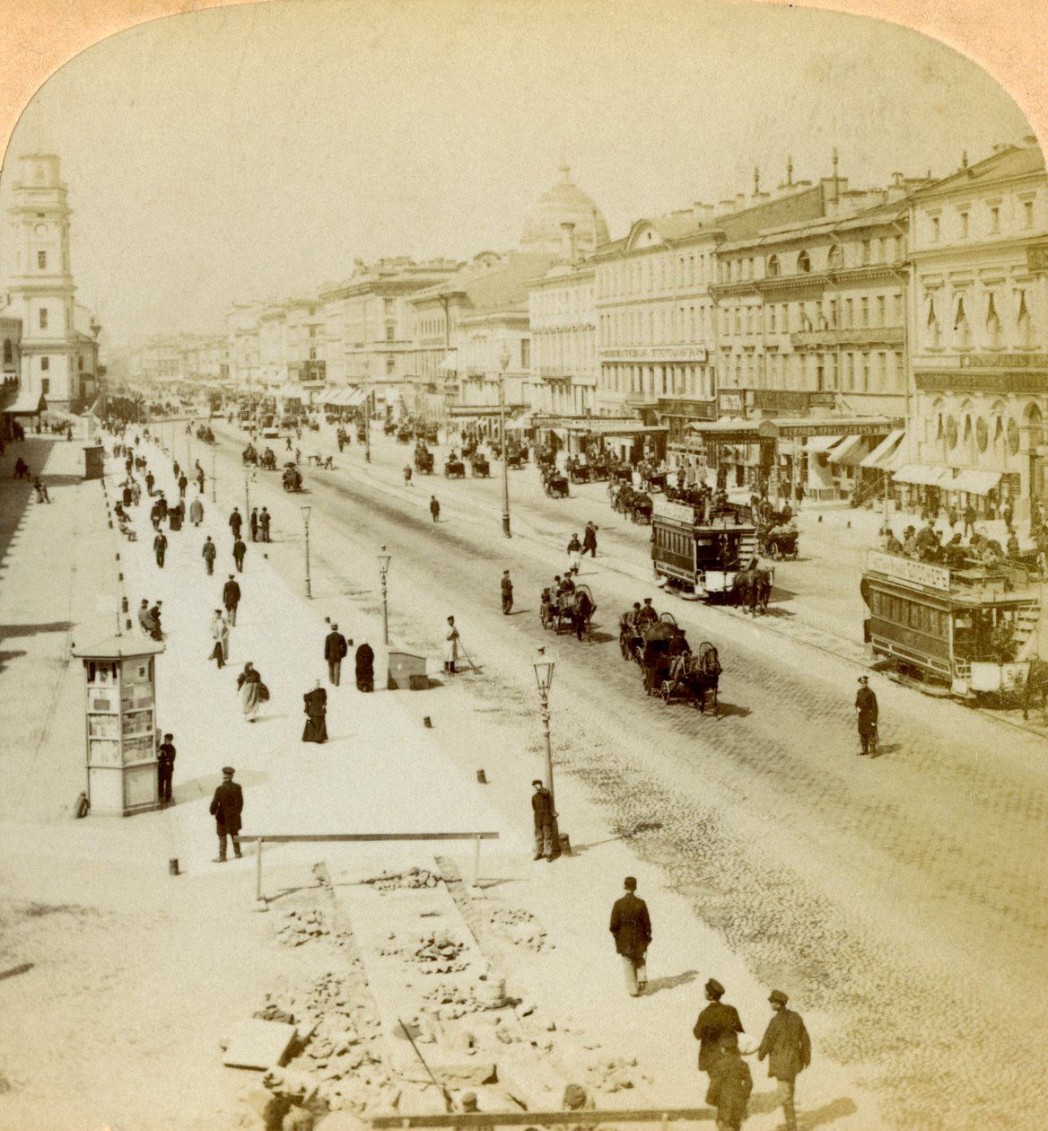 Nyevszkij Prospekt, Szentpétervár fő utcája, Oroszország, 1897 alkotó: Underwood and Underwood