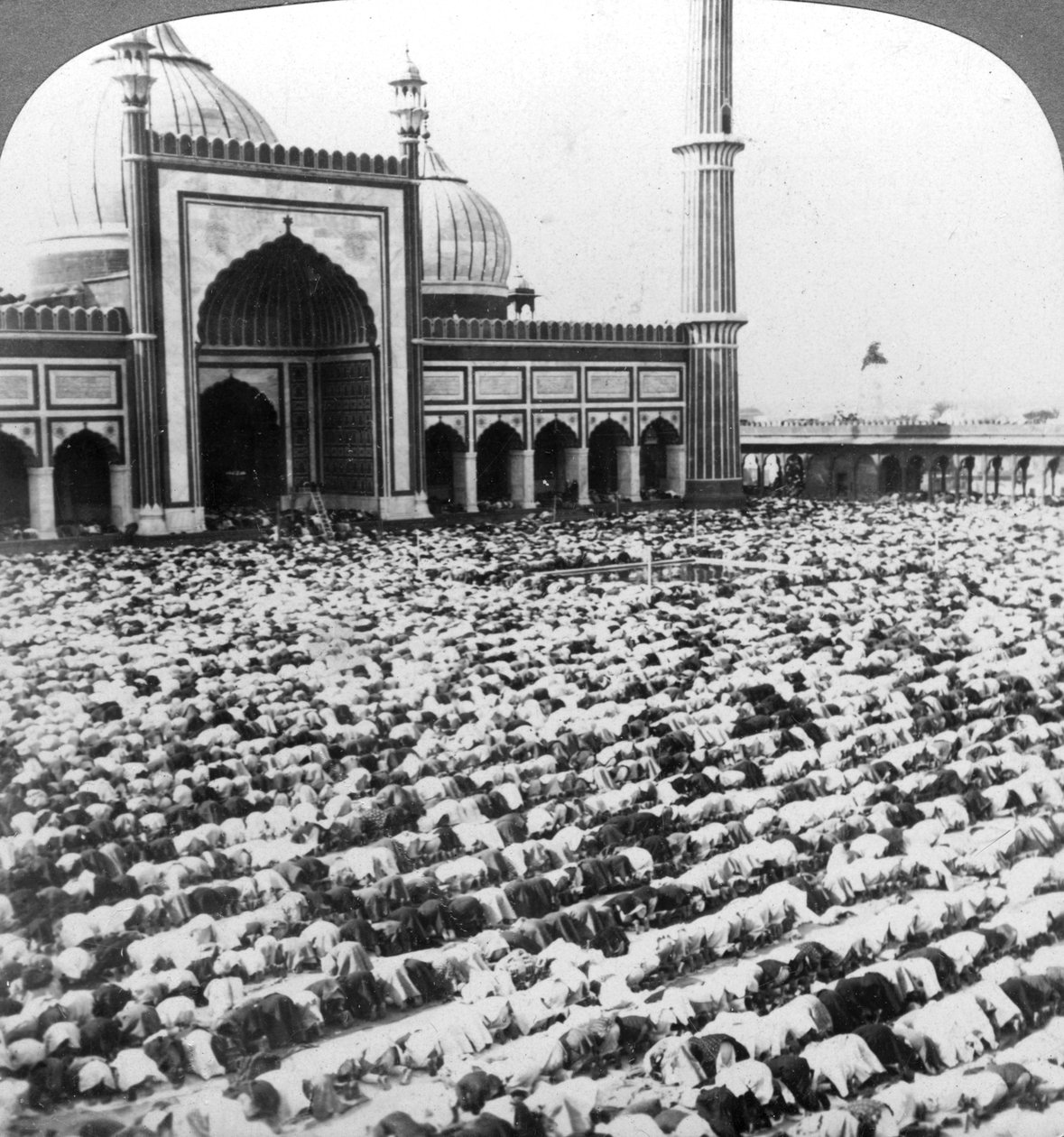 Imádkozás Jumma Musjidban, Delhiben, Indiában, 1904. alkotó: Underwood and Underwood