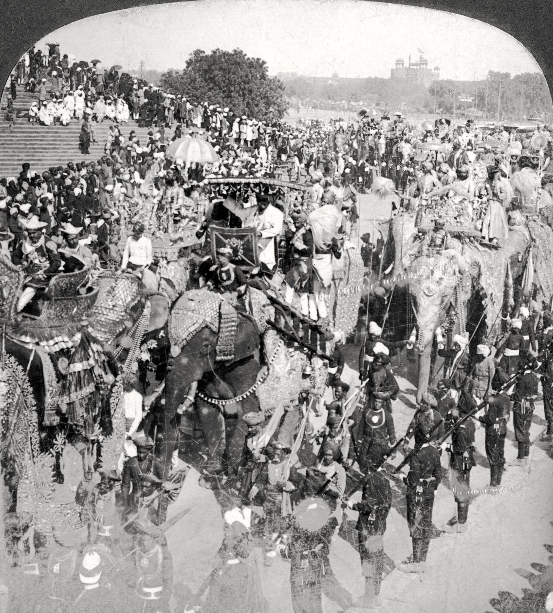 Princes in the Grand State Entry, Durbar, Delhi, India. alkotó: Underwood and Underwood