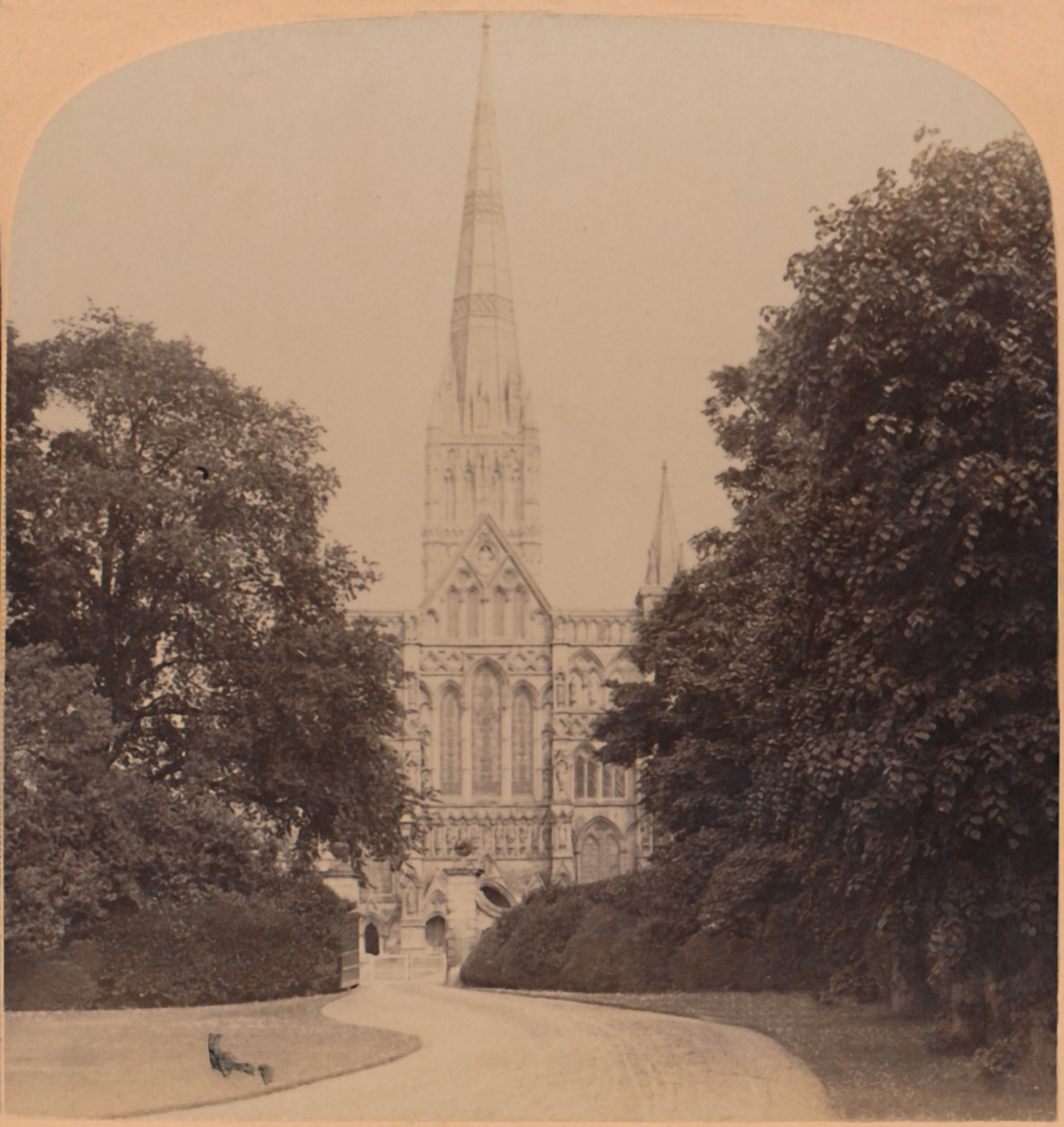 Salisbury katedrális Anglia északnyugati frontja, az első nagy korai angol stílusú templom, 1900 alkotó: Underwood and Underwood