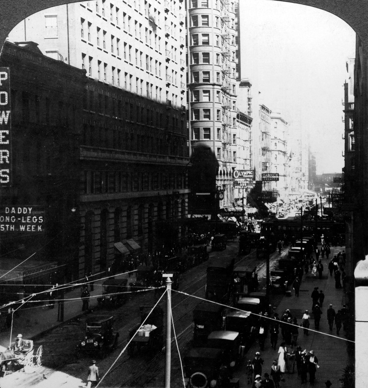Felhőkarcolók, Randolph Street, Chicago, Illinois, USA, XX. század eleje. alkotó: Underwood and Underwood