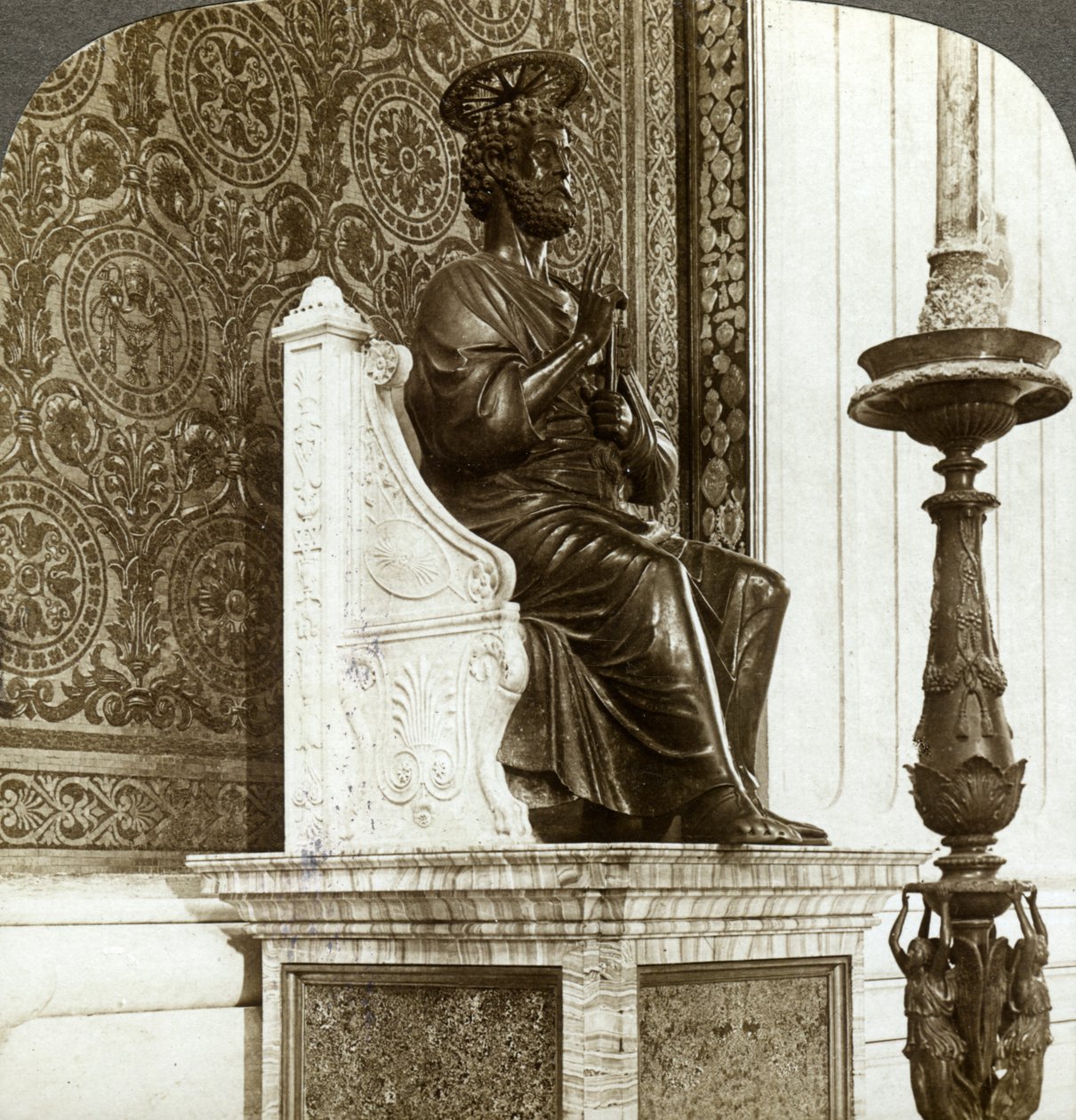 Szent Péter-szobor, Szent Péter-bazilika, Róma, Olaszország. alkotó: Underwood and Underwood