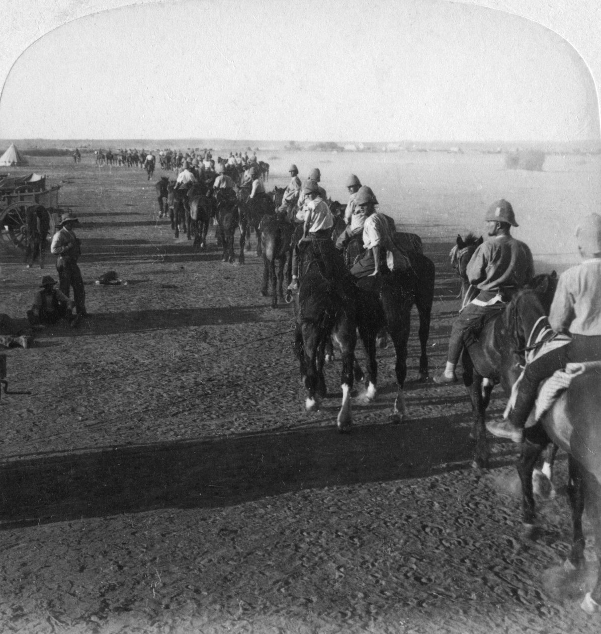 A 38. üteg a Moddernél, mielőtt részt vett a Roberts előretörésében, Dél-Afrika, búr háború, 1900. alkotó: Underwood and Underwood