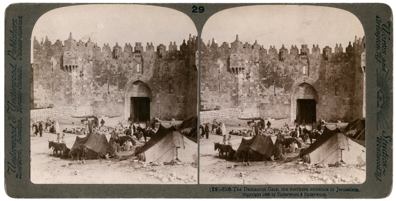 A Damaszkusz-kapu, Jeruzsálem északi bejárata, Palesztina, 1896. alkotó: Underwood and Underwood
