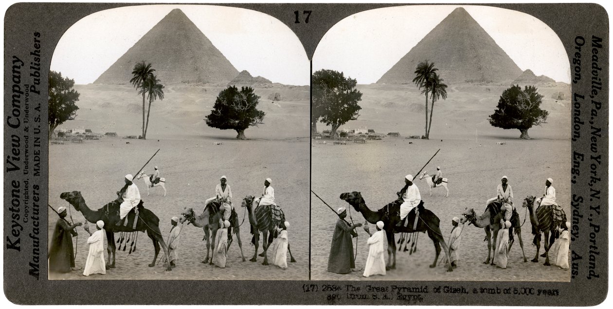 A gízai nagy piramis, Egyiptom, 1905. alkotó: Underwood and Underwood