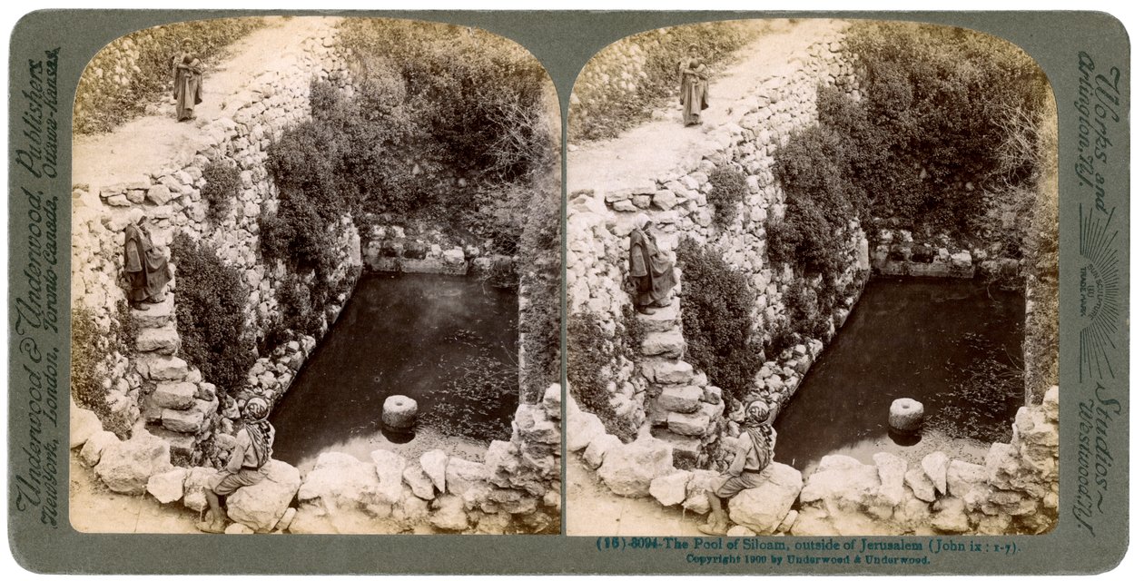 A Siloam-tó, Jeruzsálemen kívül, Palesztina, 1900. alkotó: Underwood and Underwood