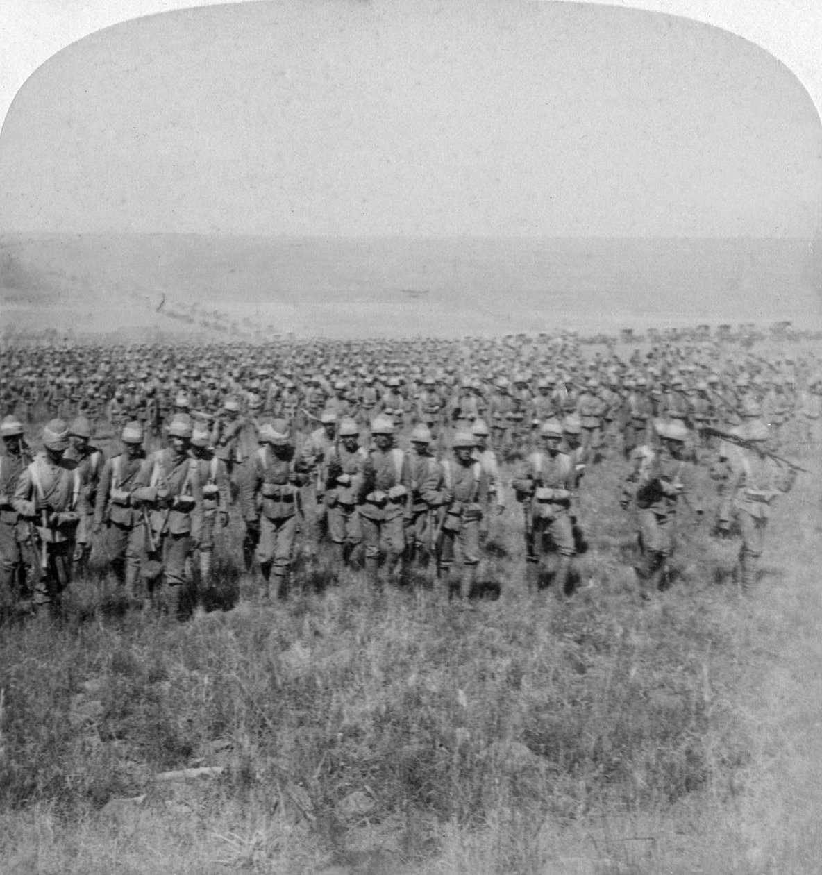 A vitéz gárdadandár Brandfortba vonul, búr háború, Dél-Afrika, 1901 alkotó: Underwood and Underwood
