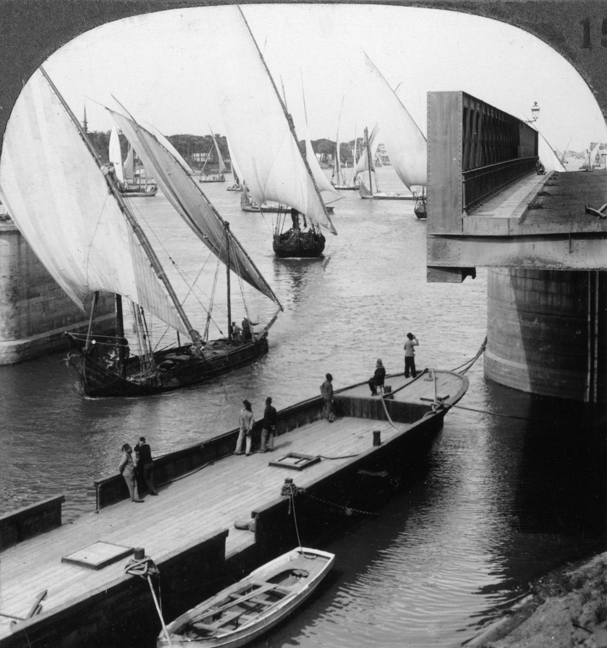 A Nílus nagy hídja, Kairó, Egyiptom, 1905. alkotó: Underwood and Underwood