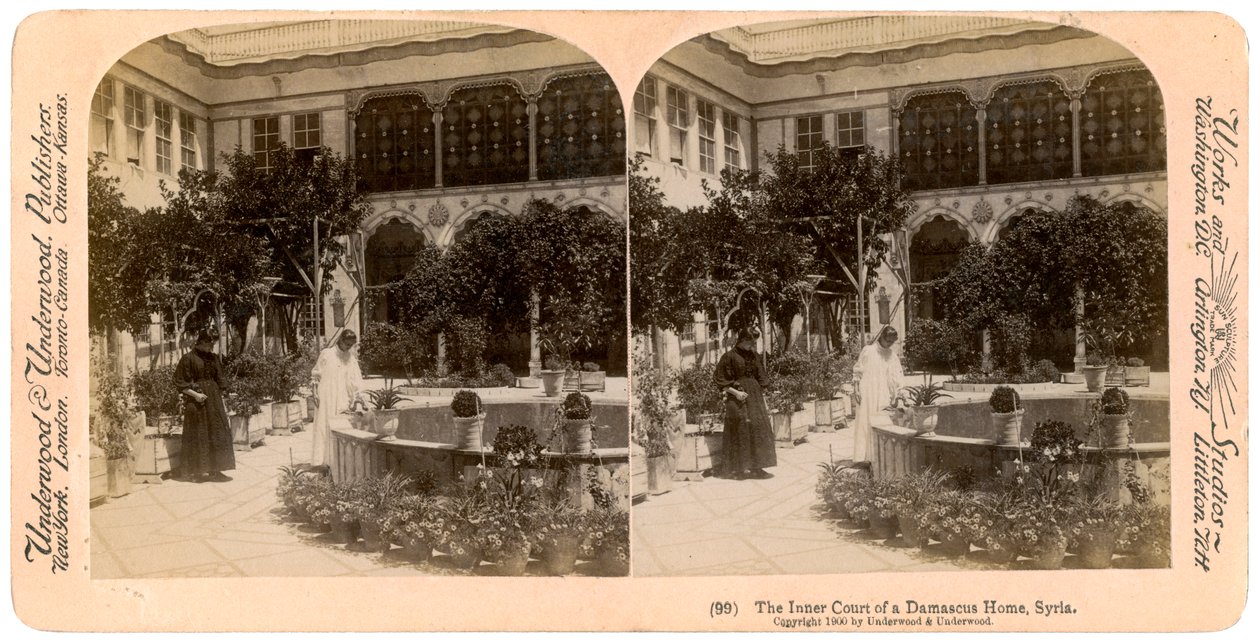 Egy damaszkuszi otthon belső udvara, Szíria, 1900. alkotó: Underwood and Underwood
