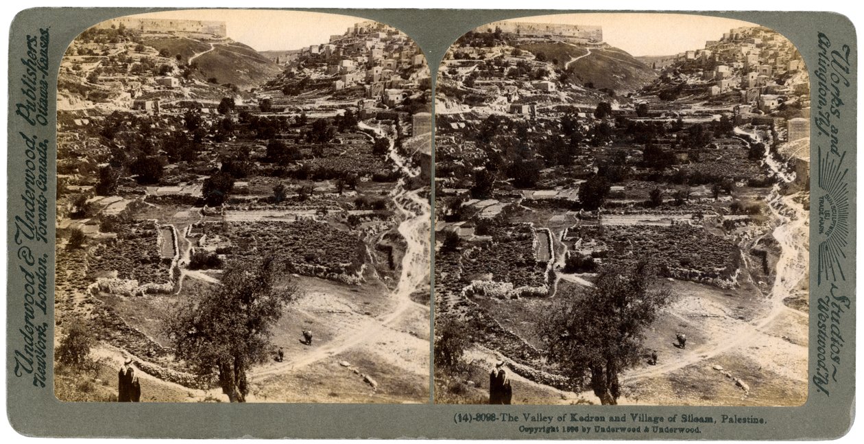 Kedron völgye és Siloam faluja, Jeruzsálem falán kívül, Palesztina, 1896. alkotó: Underwood and Underwood