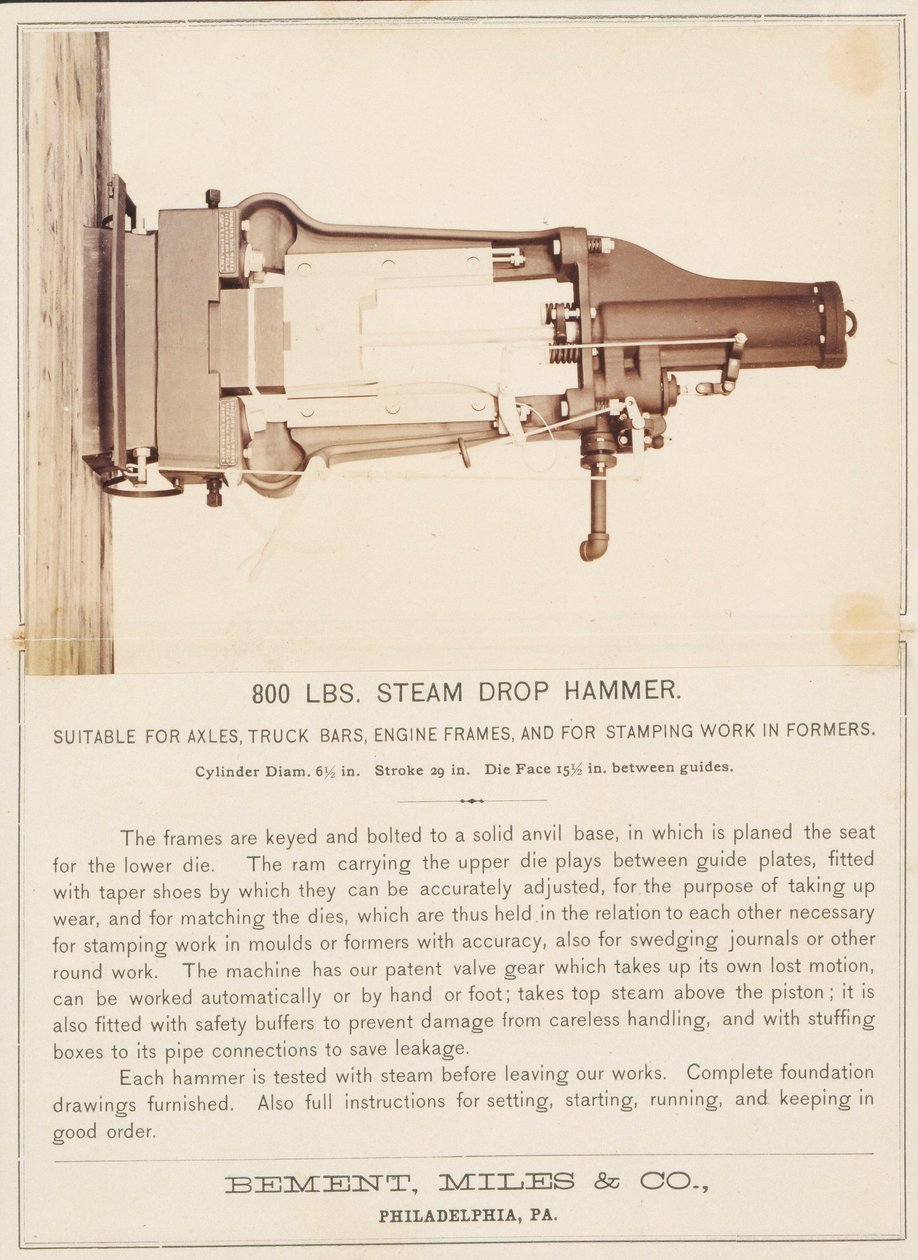[Steam Drop Hammer, Bement, Miles and Company, Philadelphia] alkotó: Unidentified