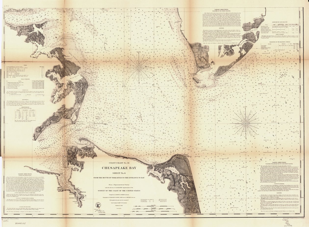 Chesapeake-öböl. 6. lap, a York folyó torkolatától az öböl bejáratáig. LOC 99447135 alkotó: United States Coast Survey