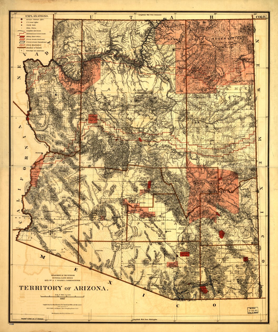 Arizona területe. alkotó: United States. General Land Office