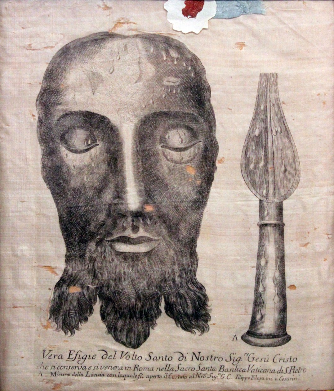 Krisztus arca, a római Szent Veronika ruhája szerint, rézmetszet selyemből alkotó: Unknown